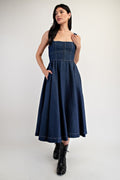 Denim Fit & Flare Midi Dress