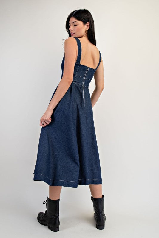 Denim Fit & Flare Midi Dress
