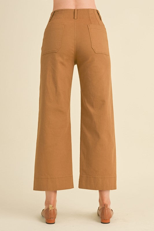 PATCH POCKET WIDE LEG CROPPED PANTS