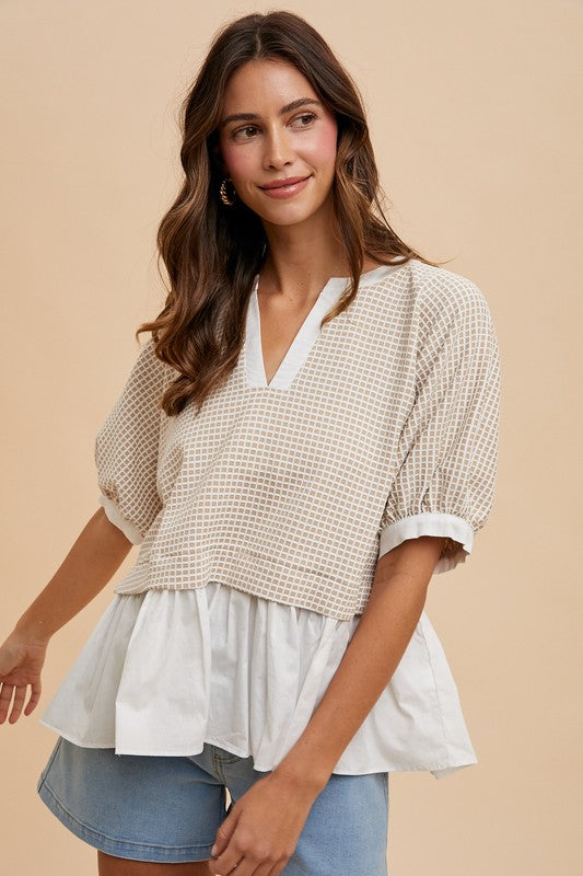 PUFF SLEEVE CHECK TOP