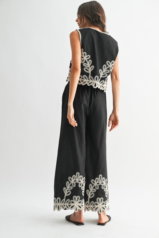 Embroidered Top and Pants Set