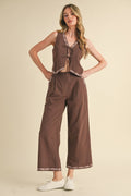 EMBROIDERED VEST AND WIDE LEG PANTS SET