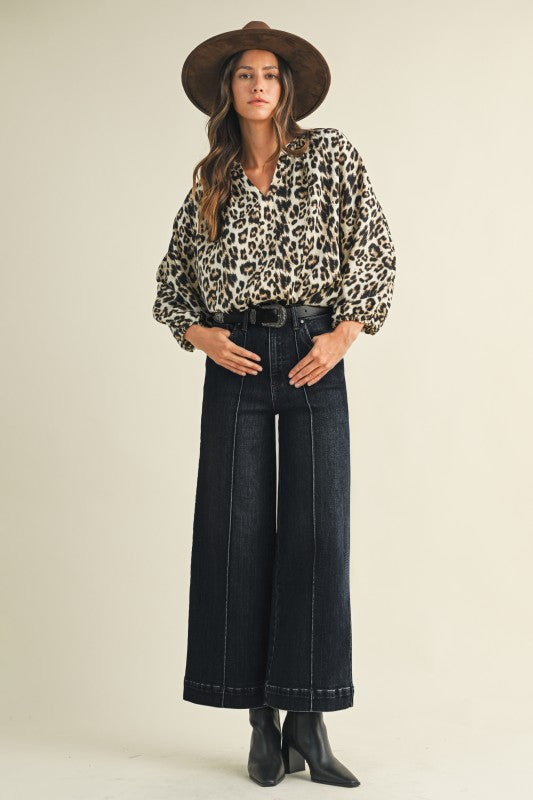 BLACK DENIM WIDE LEG JEANS