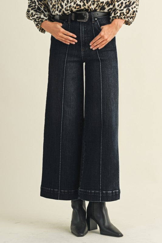 BLACK DENIM WIDE LEG JEANS