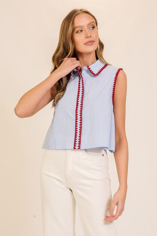 STRIPED SLEEVELESS BLOUSE