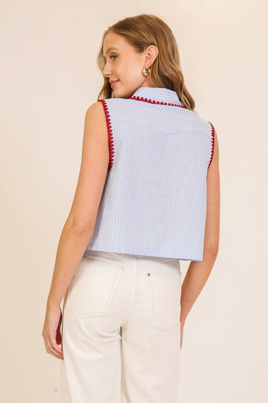 STRIPED SLEEVELESS BLOUSE