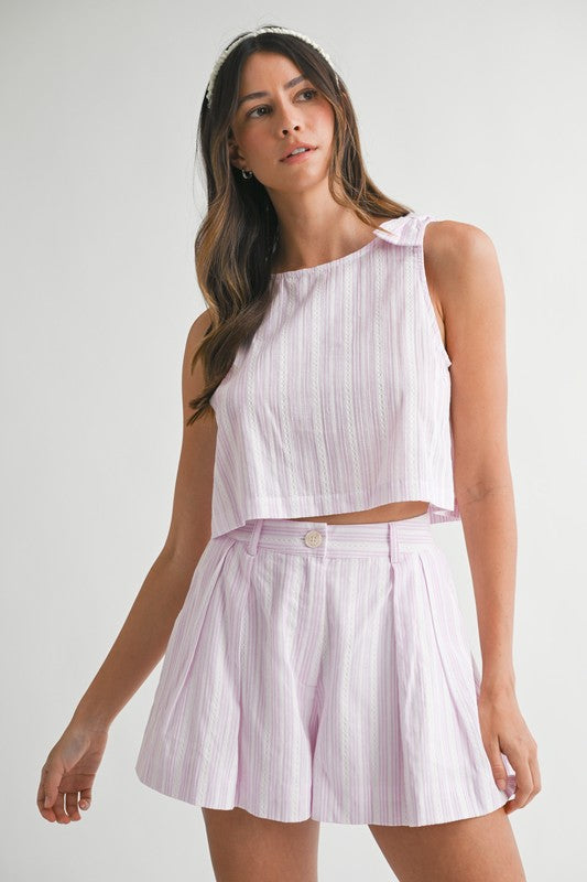 STRIPED SHOULDER BOW CROP SET