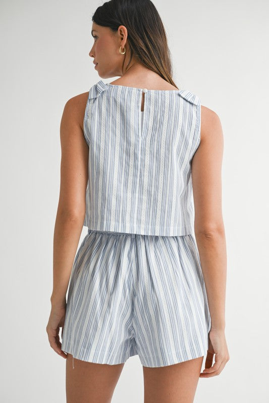 STRIPED SHOULDER BOW CROP SET