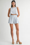 STRIPED SHOULDER BOW CROP SET