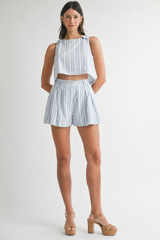 STRIPED SHOULDER BOW CROP SET