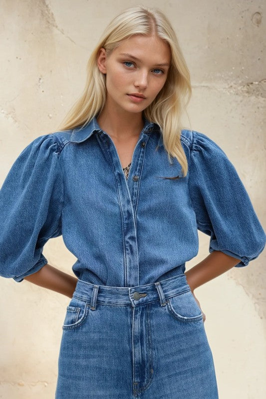 BALLOON SLEEVE DENIM SHIRT