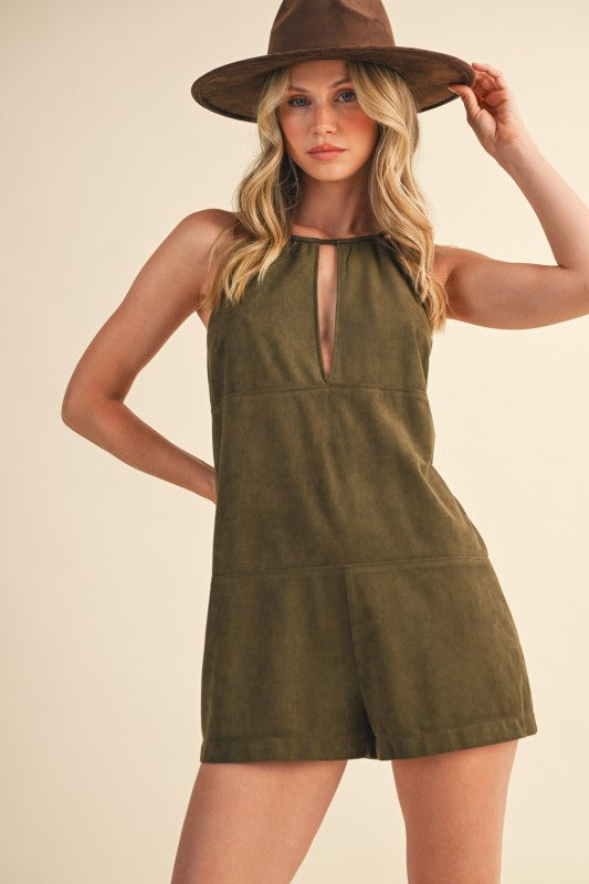 HIGH NECK SUEDE ROMPER