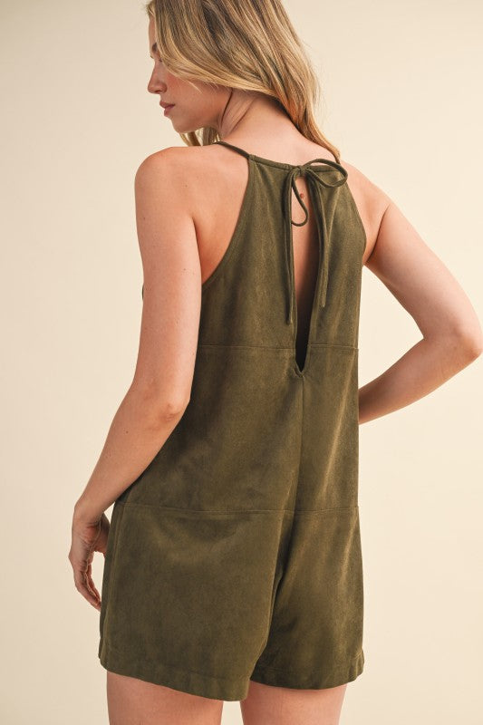 HIGH NECK SUEDE ROMPER