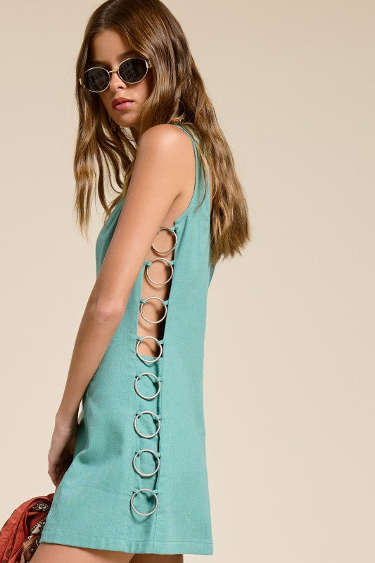 Side Cut Out Metal Ring Mini Dress