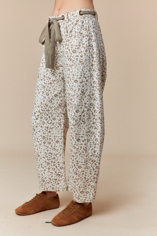 Leopard Barrel Denim Pants