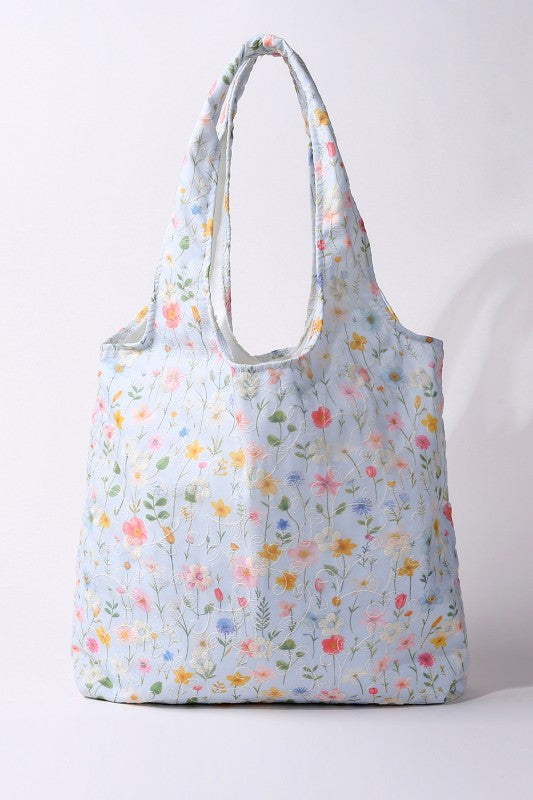 Floral Tote Bag - Blue