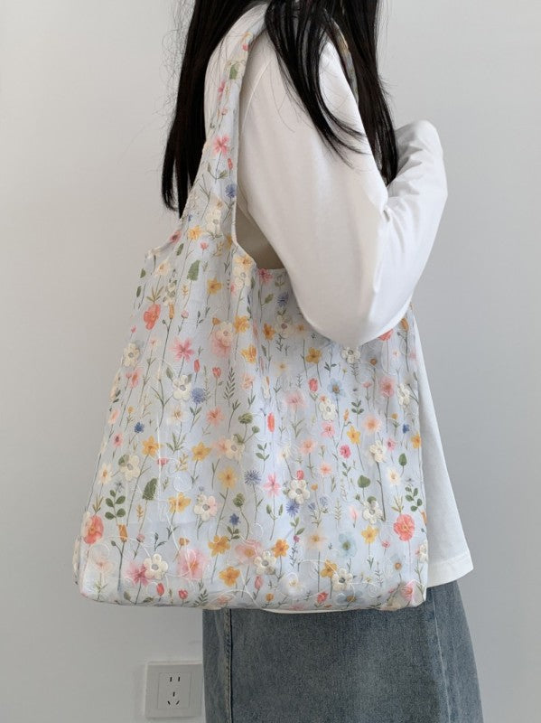 Floral Tote Bag - Blue