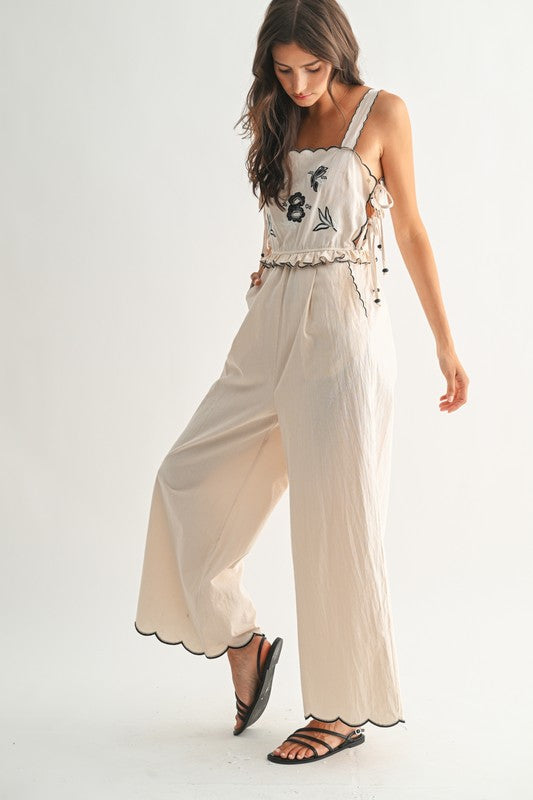 Embroidered Scalloped Jumpsuit