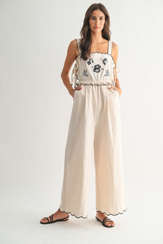 Embroidered Scalloped Jumpsuit