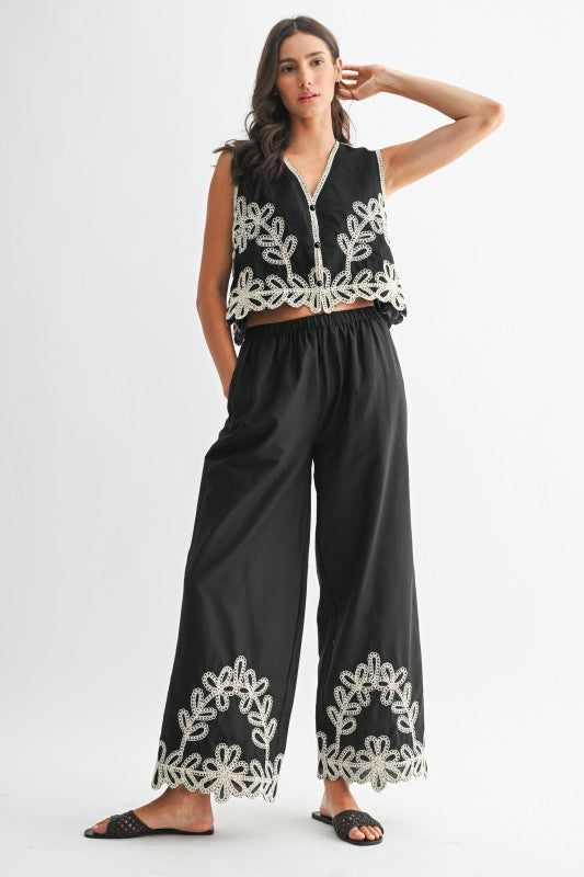 Embroidered Top and Pants Set