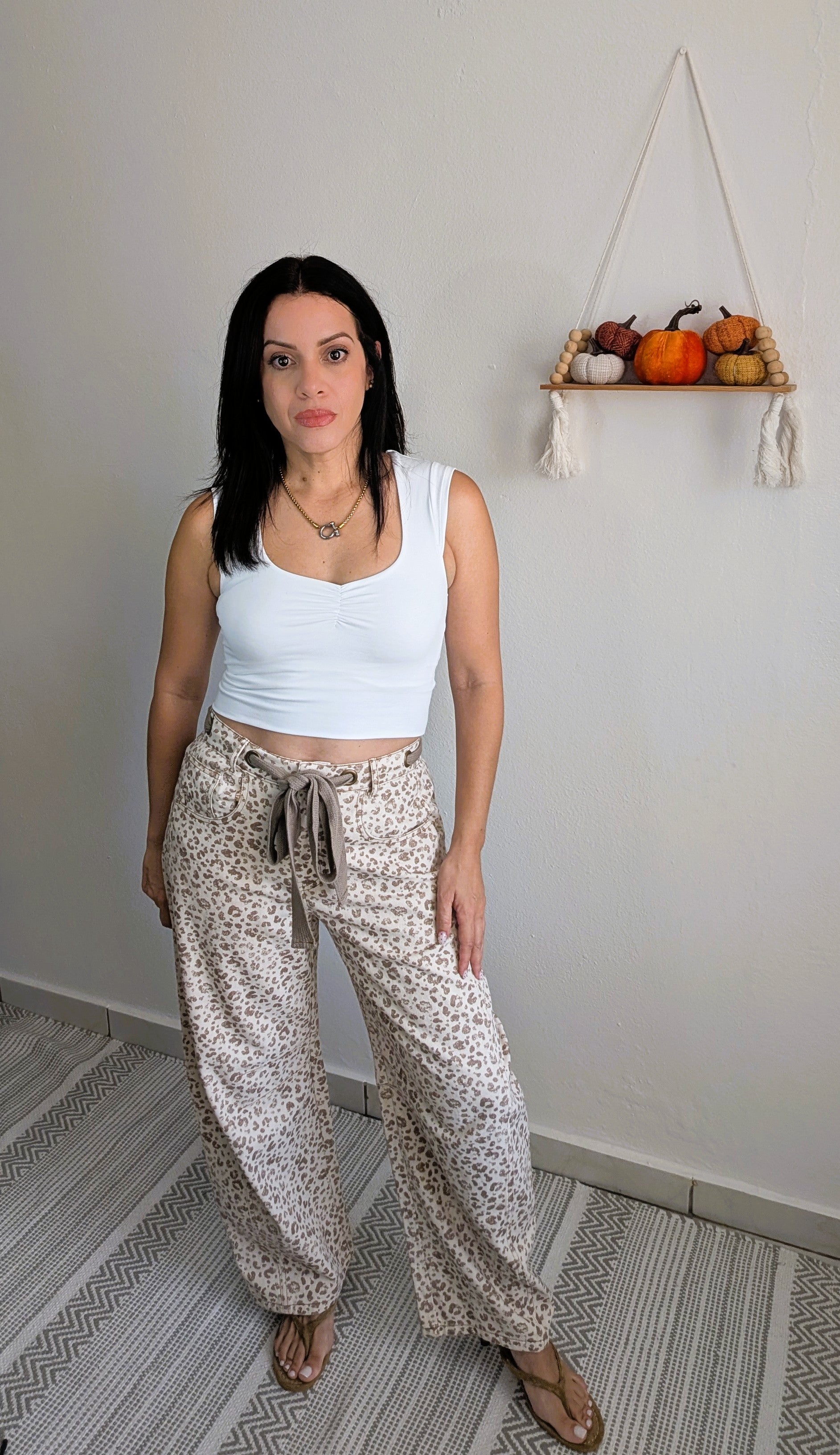 Leopard Barrel Denim Pants