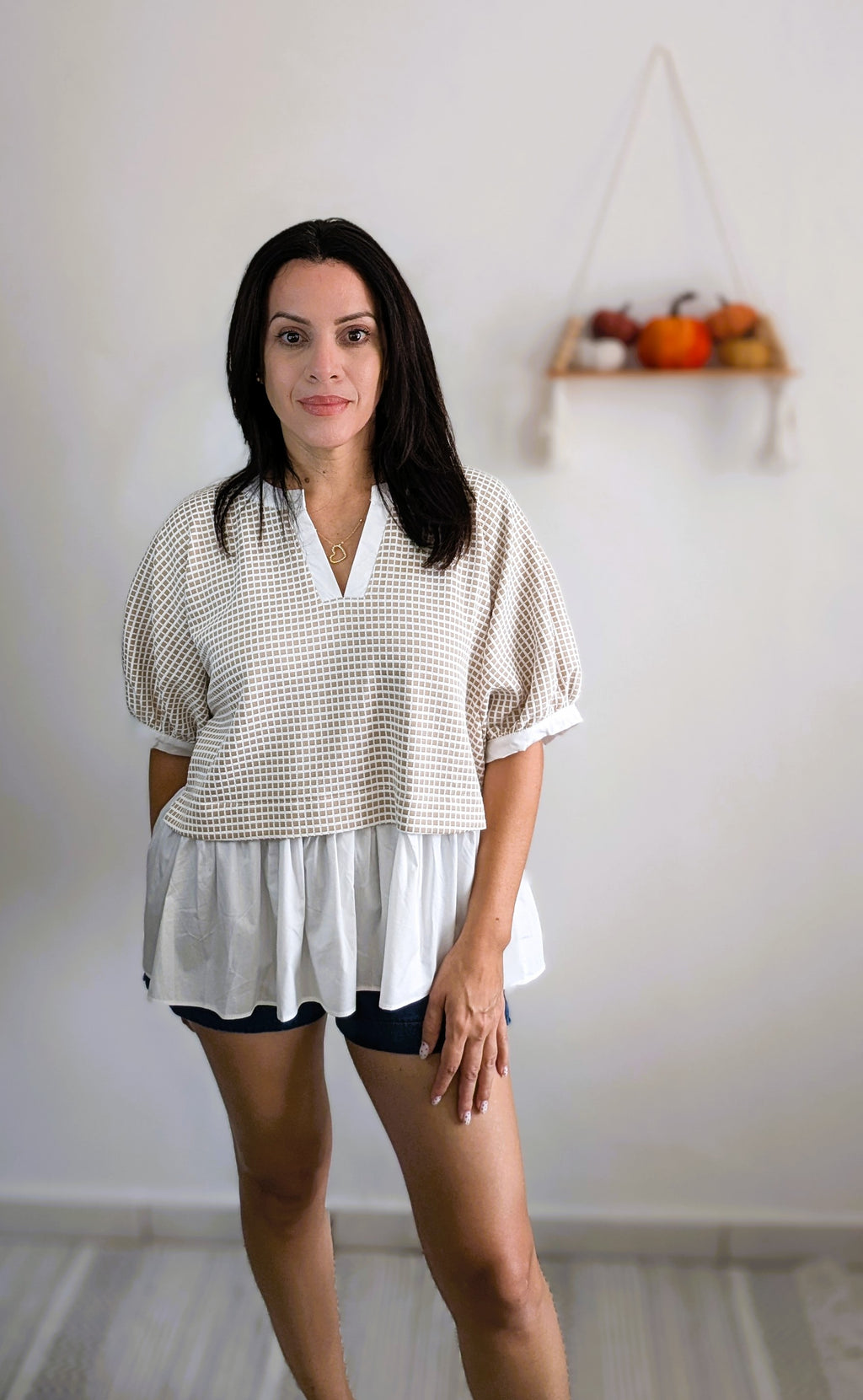 PUFF SLEEVE CHECK TOP