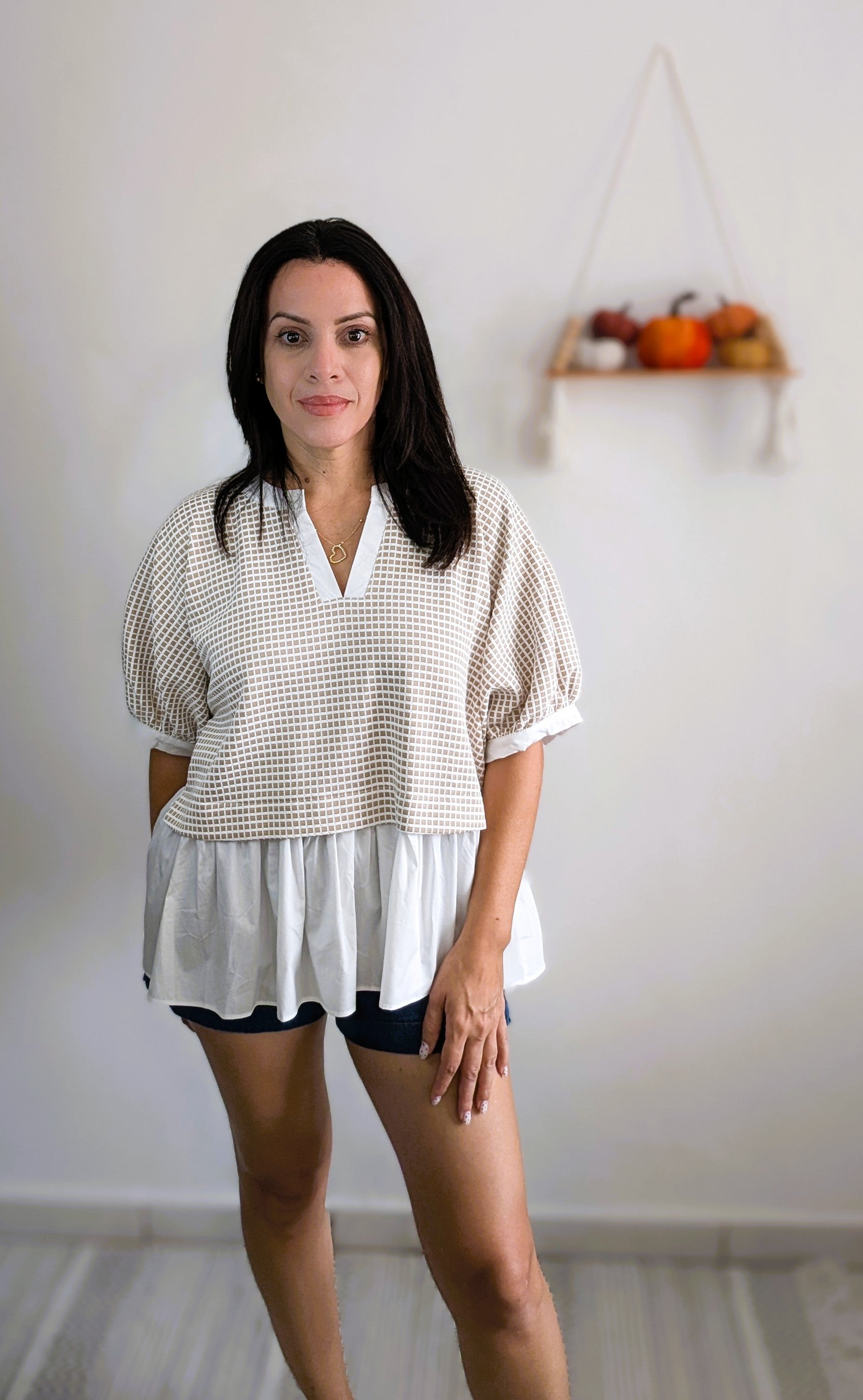 PUFF SLEEVE CHECK TOP