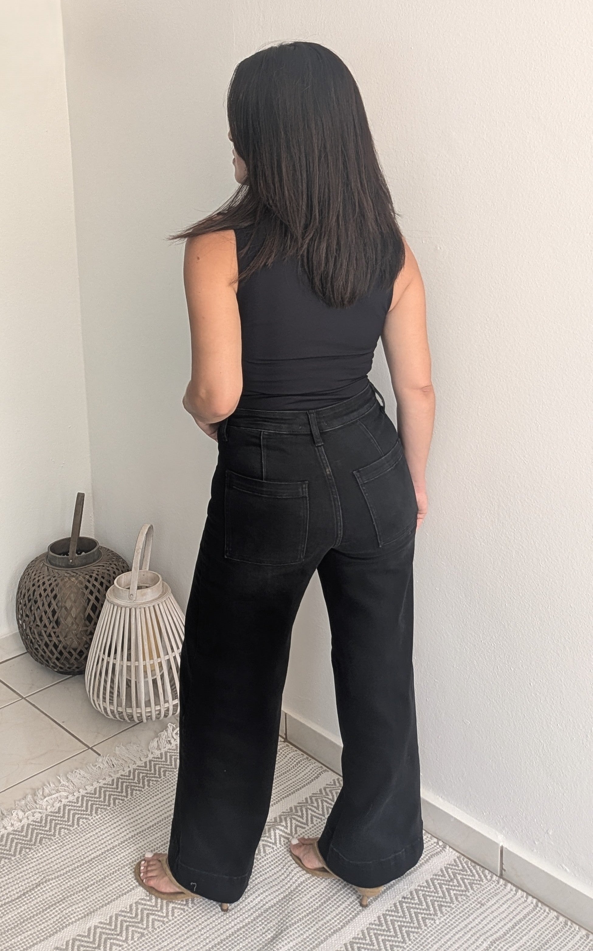 BLACK DENIM WIDE LEG JEANS