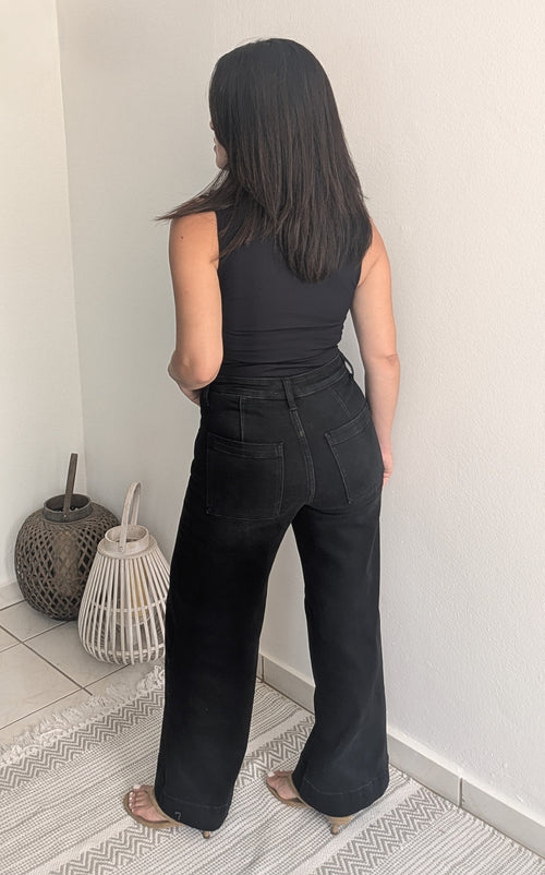 BLACK DENIM WIDE LEG JEANS