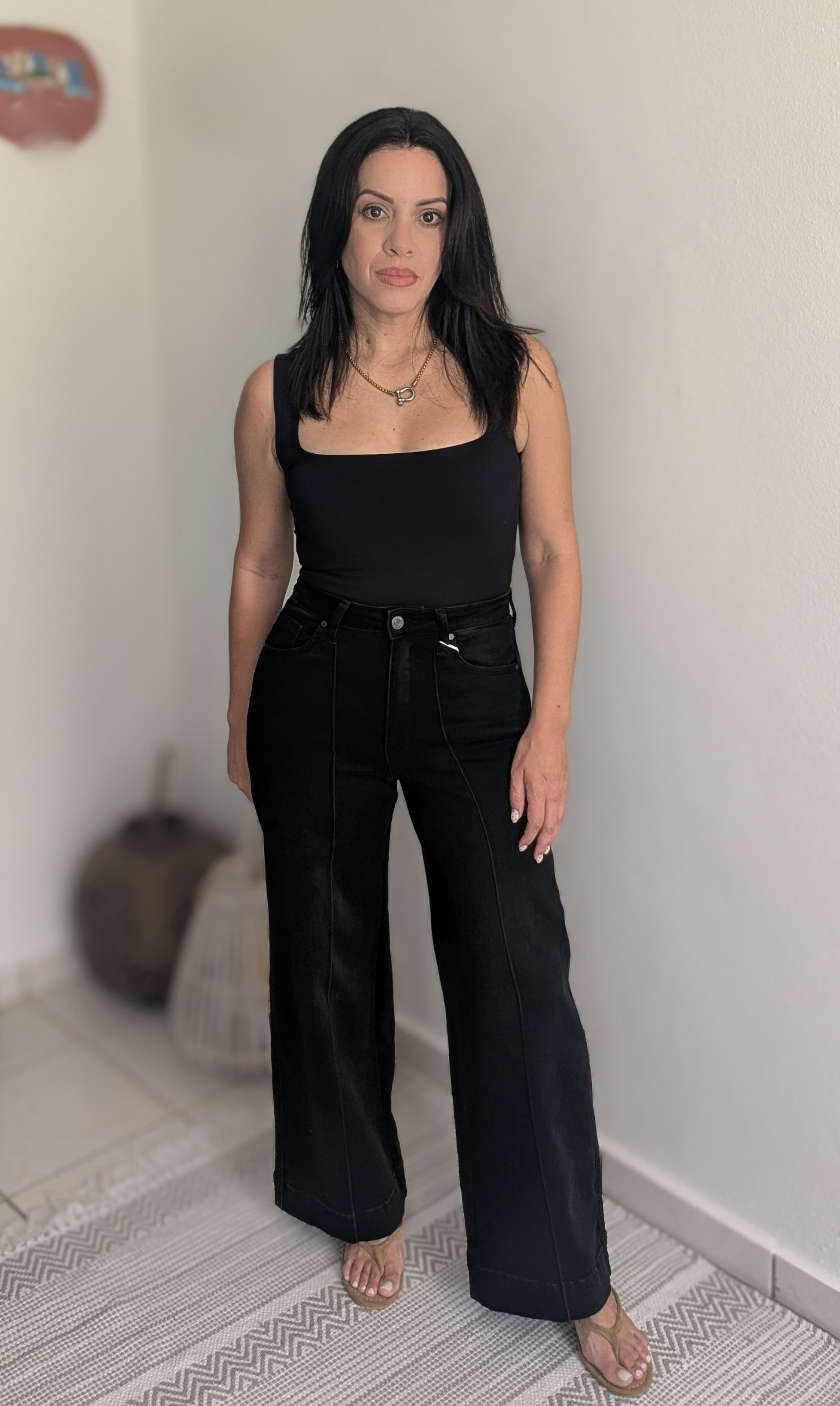 BLACK DENIM WIDE LEG JEANS