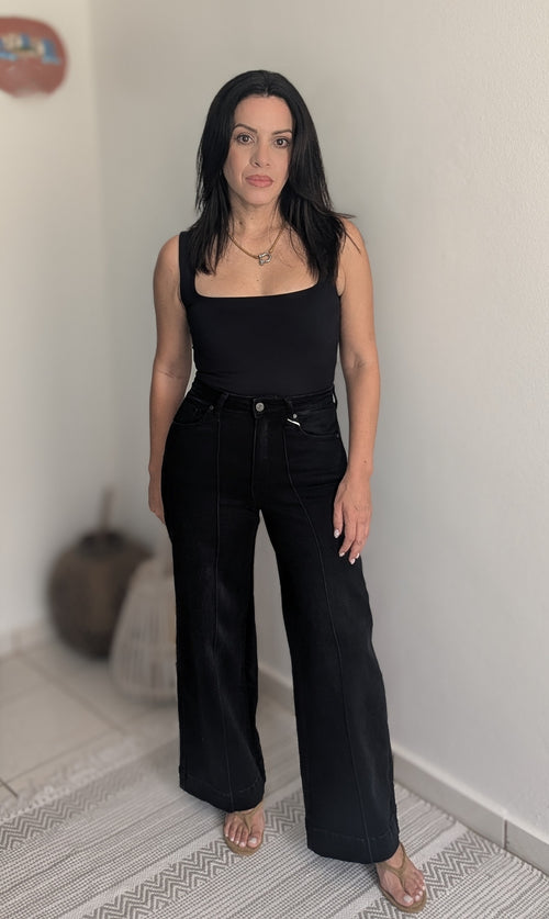 BLACK DENIM WIDE LEG JEANS