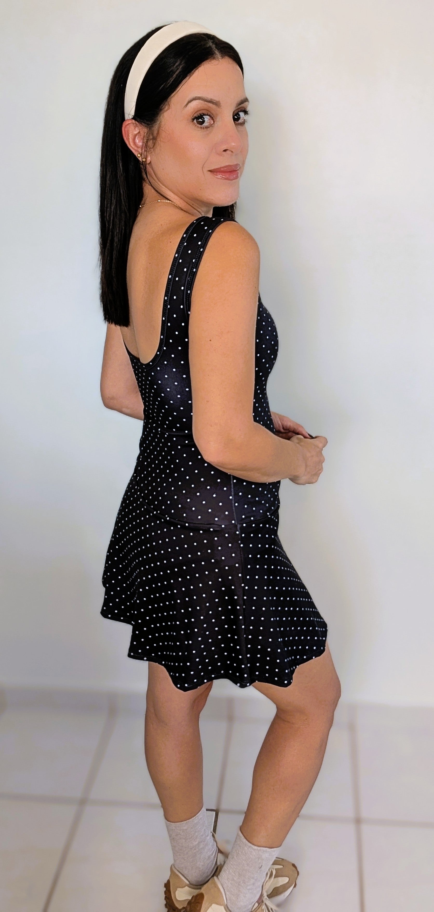 POLKA DOT PRINT A-LINE MINI DRESS WITH DROP WAIST