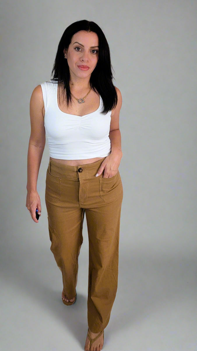 PATCH POCKET WIDE LEG CROPPED PANTS
