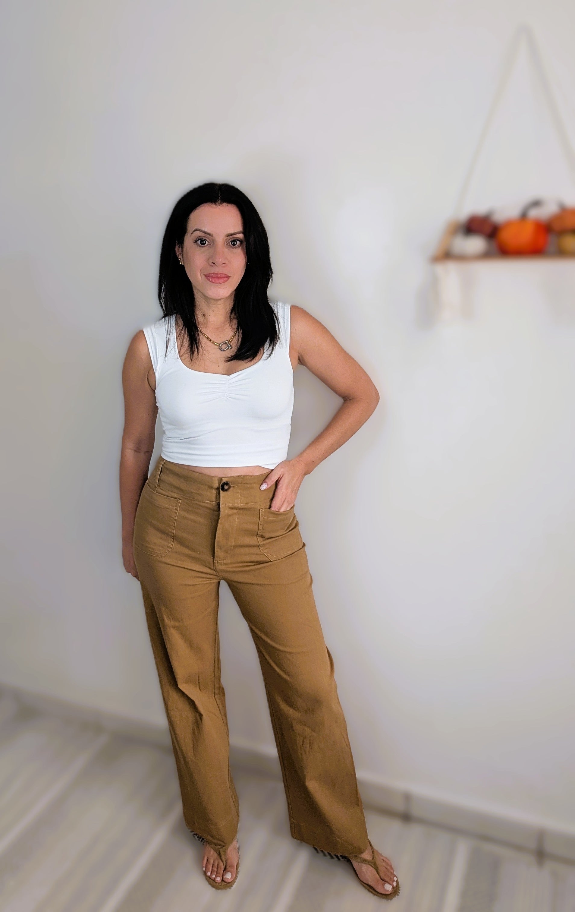PATCH POCKET WIDE LEG CROPPED PANTS