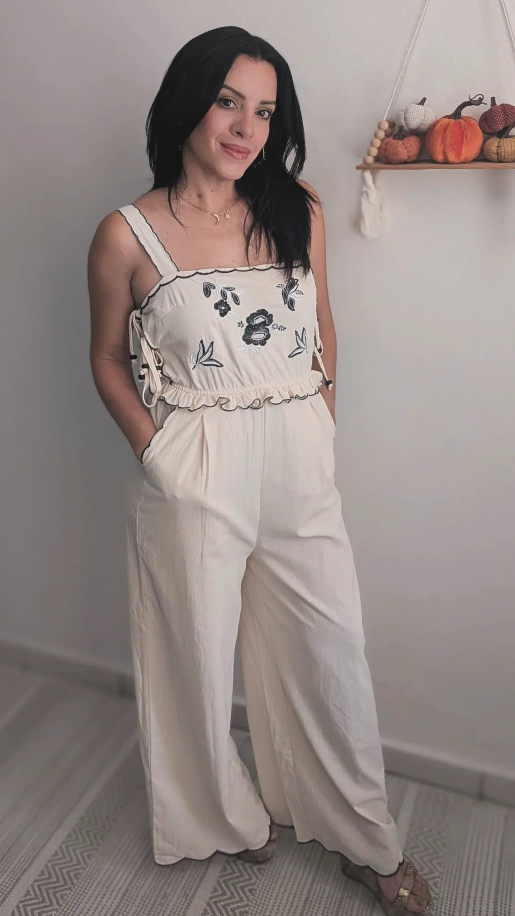 Embroidered Scalloped Jumpsuit