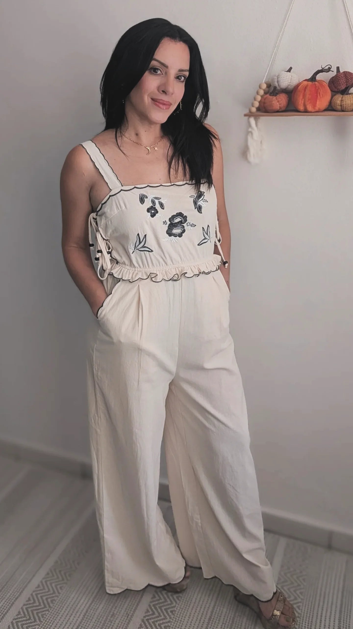Embroidered Scalloped Jumpsuit