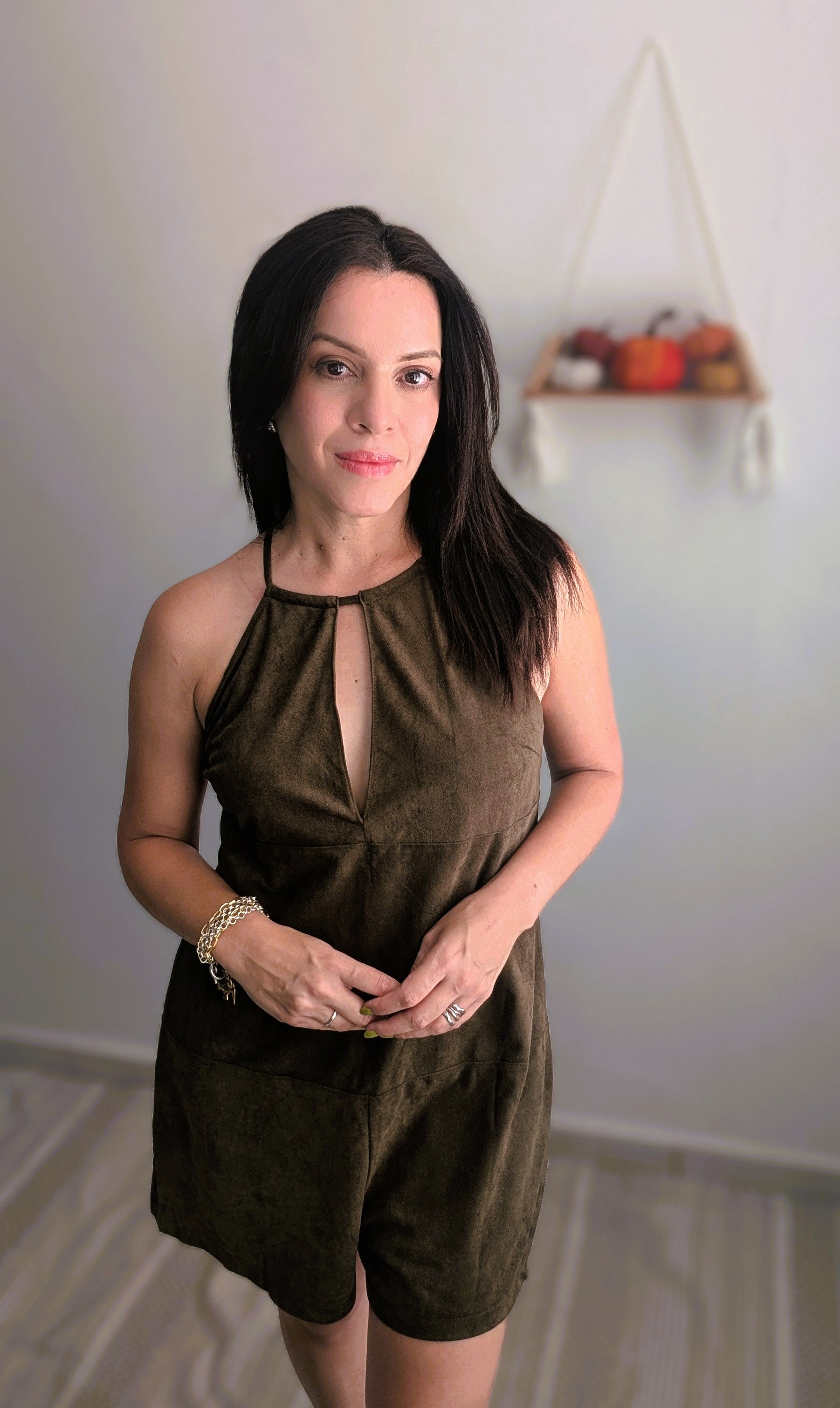 HIGH NECK SUEDE ROMPER