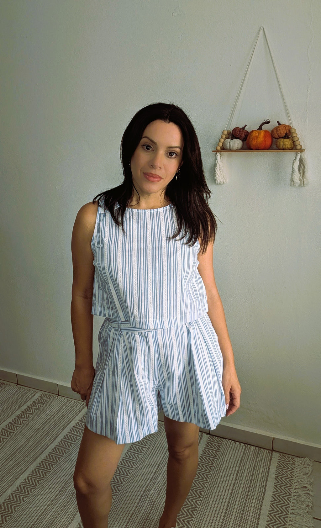 STRIPED SHOULDER BOW CROP SET