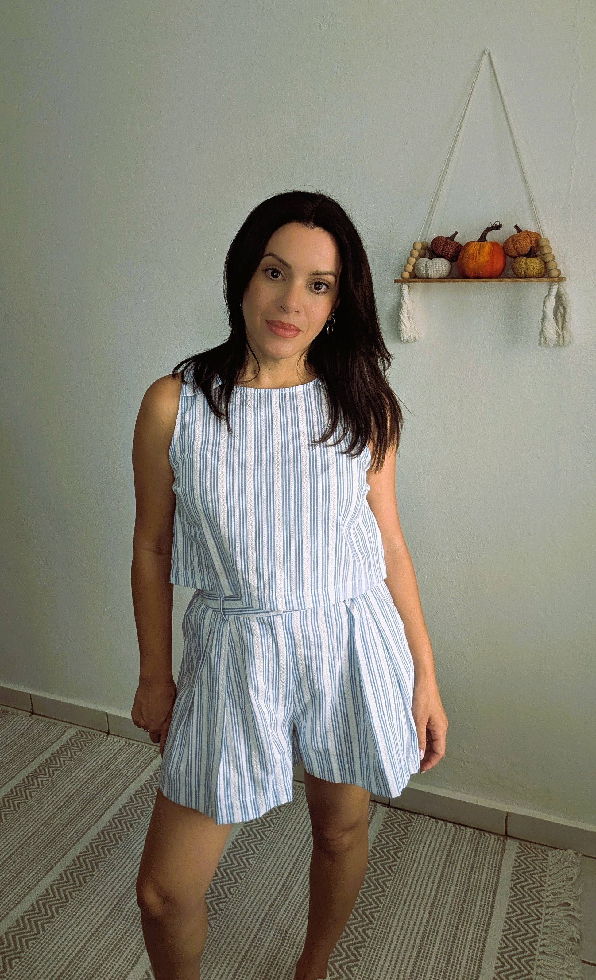 STRIPED SHOULDER BOW CROP SET