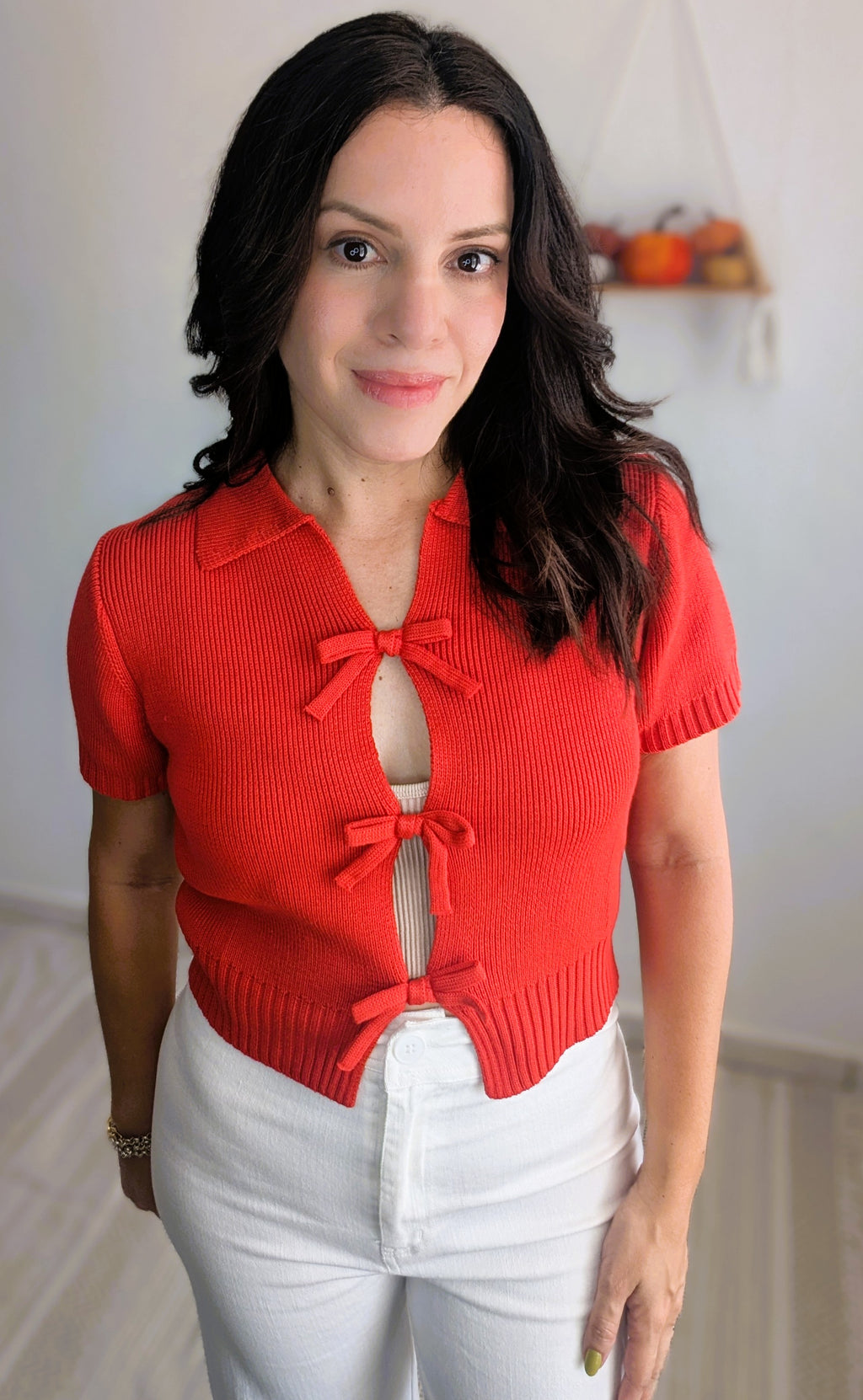 BOW TIE FRONT KNIT TOP